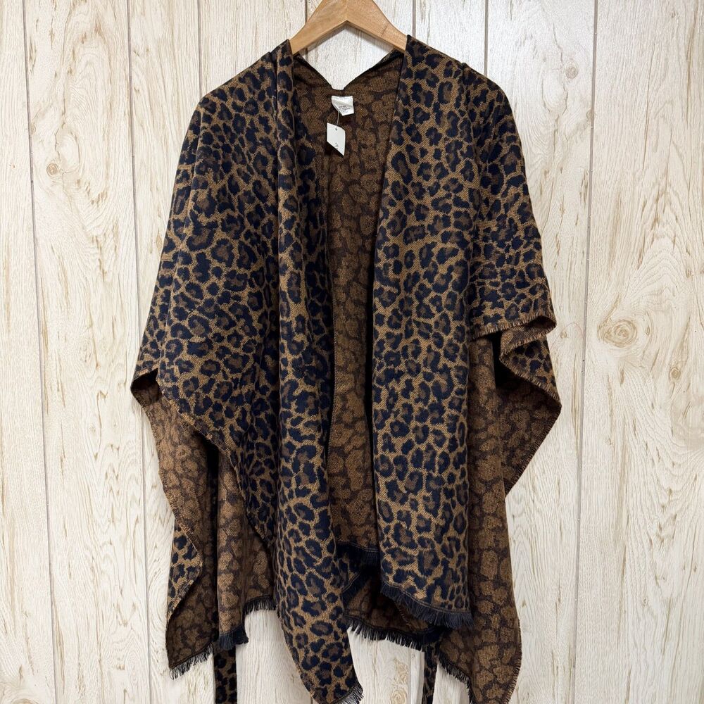 Francesca's Leopard Belted Poncho One Size